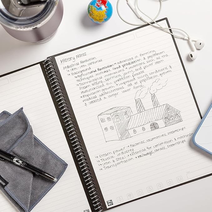 Rocketbook New Core Reusable Spiral Notebook, Executive Size 6x8.8, Gray - Lined Pages, App-Connected, Erasable, Durable Cover, Ideal for School, Work, and Creative Projects (Pack of 1)