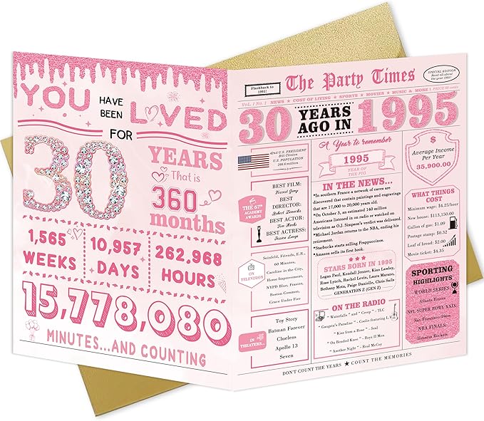 30th Birthday Decorations for Her,30th Birthday Gifts for Women,30 Bday Card,30 Year Old Bday Gifts for Wife Daughter Sister Girlfriend Family Friends Bestie Coworker
