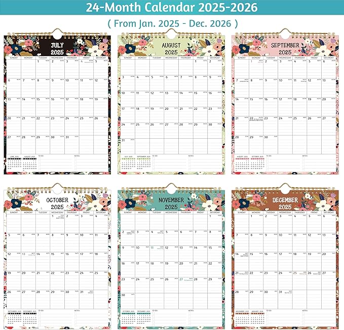 Wall Calendar 2025-2026 – 2 Year Calendar 2025-2026, 8.5 x 11 In, Jan 2025 - Dec 2026, 2025 Calendar 24 Months, Small Monthly Calendar 2025 Vertical, Ruled Blocks, Thick Paper, Holidays, To-do & Notes