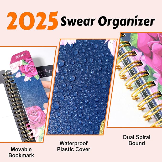 Fuck It 2025 Planner for Tired-Ass Women, 8.5" x 11", 12-month Funny Weekly Agenda With Sweary Affirmation and Badass Quotations White Elegant Gifts- from January 2025 - December 2025, Blue Rose