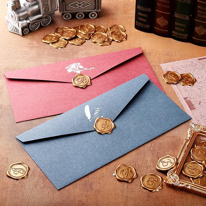 Yoption Initial A Wax Seal Stickers, 100 Pack Antique Gold Self Adhesive Envelope Seal Stickers for Wedding Party Birthday Christmas (A)