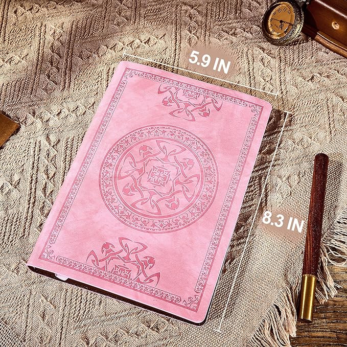 CAGIE Lined Journal for Men Soft Cover Notebook Leather Journals for Writing, 180 Lay Flat Vintage Mens Journal Personal Diary, 5.7'' X 8.3'', Pink
