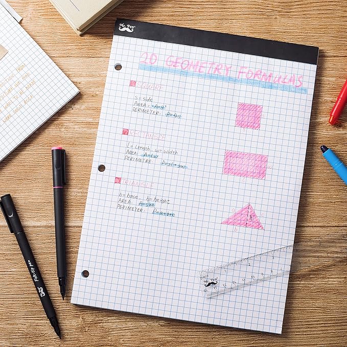 Mr. Pen- Engineering Paper, Graph Paper, 5x5 (5 Squares per inch), 8.5"x11", 55 Sheets, 3-Hole Punched, Grid Paper, Graphing Paper, Computation Pads, Drafting Pad, Blueprint Paper