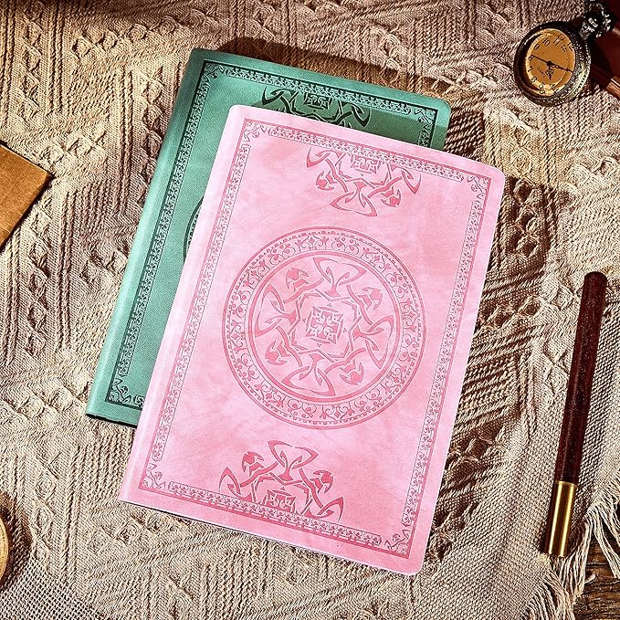 CAGIE Lined Journal for Men Soft Cover Notebook Leather Journals for Writing, 180 Lay Flat Vintage Mens Journal Personal Diary, 5.7'' X 8.3'', Pink