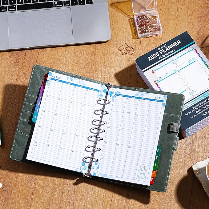 2025 Planner Refills - JAN - DEC 2025 Planner, Two Pages Per Day Daily & Monthly Planner, 5.5" x 8.4", Ring-Bound Organizer, Daily Tracker & Schedule, Colorful Tabs