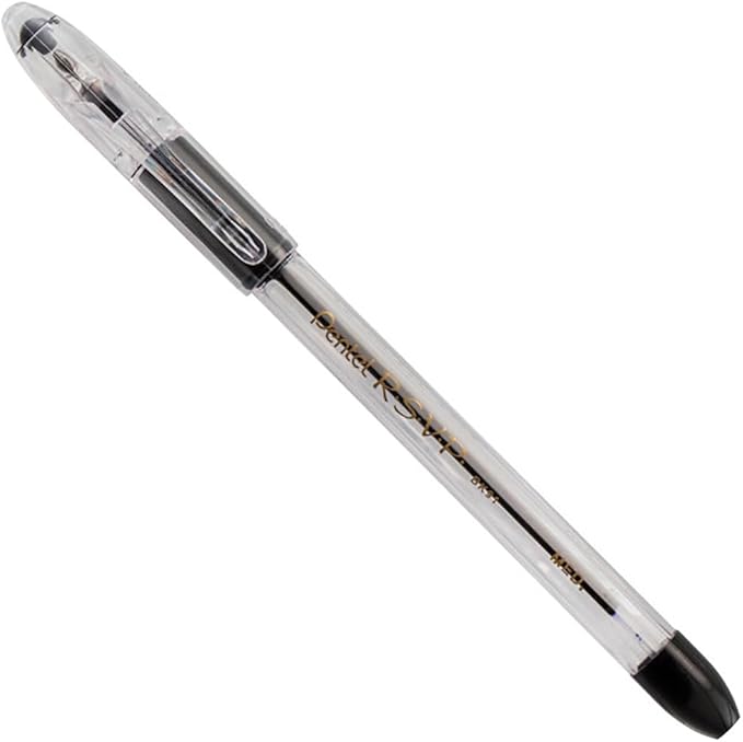 Pentel R.S.V.P. Ballpoint Pen, Medium Line, Black Ink, 2 Pack (BK91BP2A)