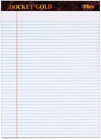 Tops Docket Gold Writing Tablet, 8-1/2 x 11-3/4 Inches, Perforated, White, Narrow Rule, 50 Sheets per Pad, 6 Pads per Pack (63942)