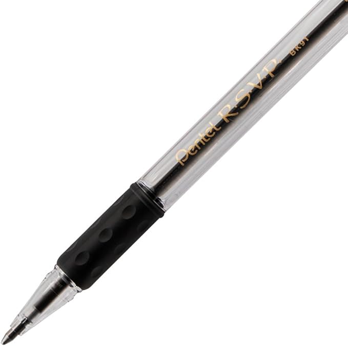 Pentel R.S.V.P. Ballpoint Pen, Medium Line, Black Ink, 2 Pack (BK91BP2A)