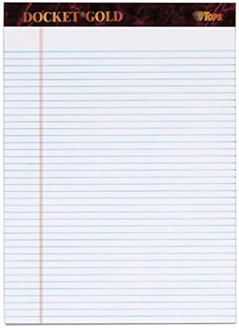 Tops Docket Gold Writing Tablet, 8-1/2 x 11-3/4 Inches, Perforated, White, Narrow Rule, 50 Sheets per Pad, 6 Pads per Pack (63942)