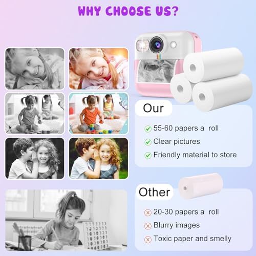 Kids Instant Print Camera Paper - 6 Rolls Thermal Printing Refill Set for Toddler Camera, Coreless Thermal Paper, Compatible with Thermal Printers