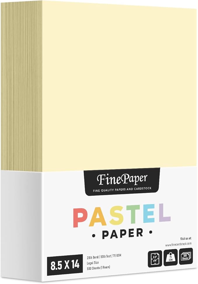 Ivory Pastel Color Paper – Great for Arts and Crafts and Stationery Printing – 8.5 x 14" (Menu/Legal Size) – 20lb Bond / 50lb Text / 75GSM – Copy, Writing and Printer Paper – 500 Sheets per Pack