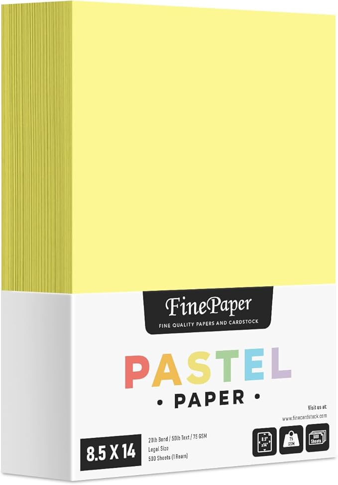 Canary Pastel Color Paper – Great for Arts and Crafts and Stationery Printing – 8.5 x 14" (Menu/Legal Size) – 20lb Bond / 50lb Text / 75GSM – Copy, Writing and Printer Paper – 500 Sheets per Pack