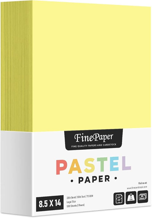 Canary Pastel Color Paper – Great for Arts and Crafts and Stationery Printing – 8.5 x 14" (Menu/Legal Size) – 20lb Bond / 50lb Text / 75GSM – Copy, Writing and Printer Paper – 500 Sheets per Pack