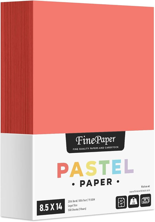 Salmon Pastel Color Paper – Great for Arts and Crafts and Stationery Printing – 8.5 x 14" (Menu/Legal Size) – 20lb Bond / 50lb Text / 75GSM – Copy, Writing and Printer Paper – 500 Sheets per Pack