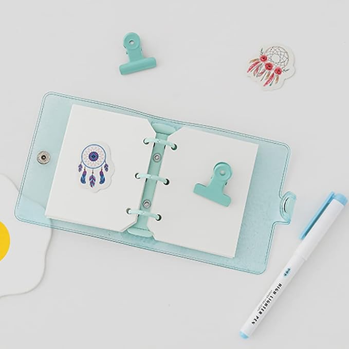 3 Ring Glitter Binder Cover Clear PVC Notebook Cover Protector Loose Leaf Folder Binder Mini Transparent Binder Pockets with Paper White