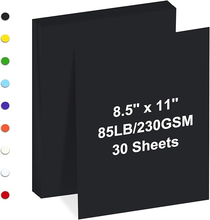 Cardstock 8.5" x 11 ",Cardstock Paper 85 lb/230 gsm,Black Card Stock for Printer,Drawing,Gift tags,Invitations, Cards etc (Black, 30 Sheets)