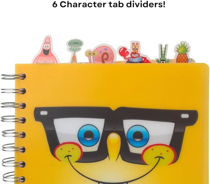 Innovative Designs Nickelodeon Spongebob Squarepants Tab Journal Notebook, Spiral Bound, 144 Lined Pages, 8 x 7 inches