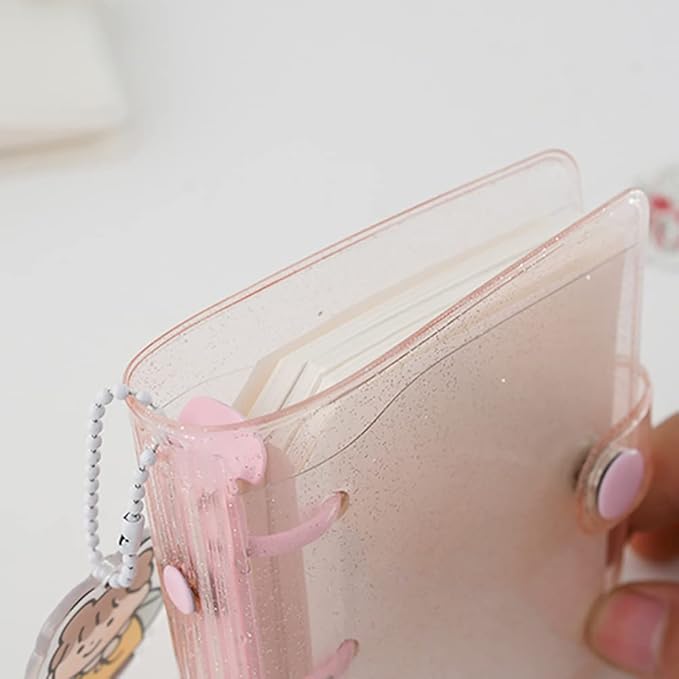 3 Ring Glitter Binder Cover Clear PVC Notebook Cover Protector Loose Leaf Folder Binder Mini Transparent Binder Pockets with Paper Pink
