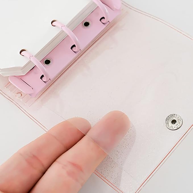 3 Ring Glitter Binder Cover Clear PVC Notebook Cover Protector Loose Leaf Folder Binder Mini Transparent Binder Pockets with Paper White