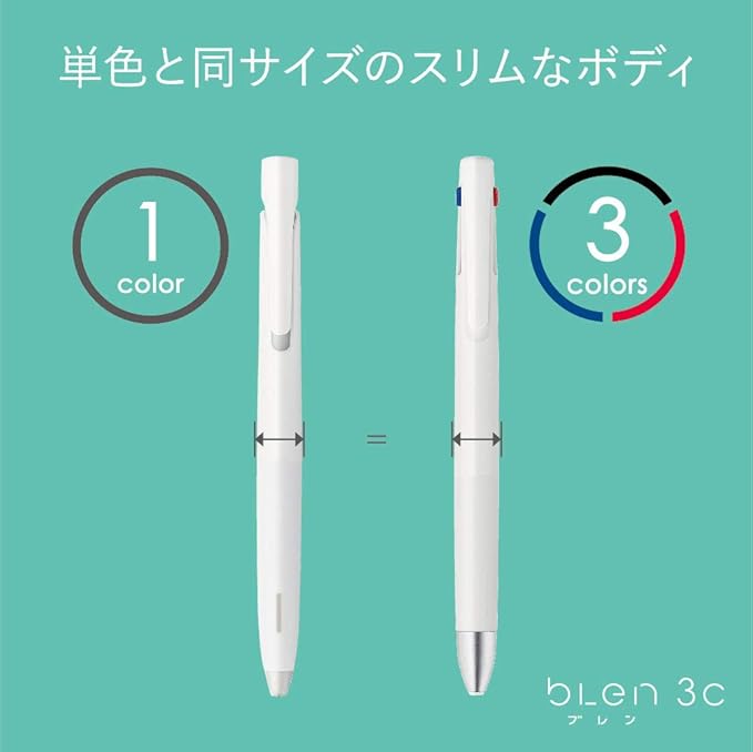 Zebra 3 Colors Ballpoint Pen, Blen 3C 0.5mm, Blue Green Body (B3AS88-BG)