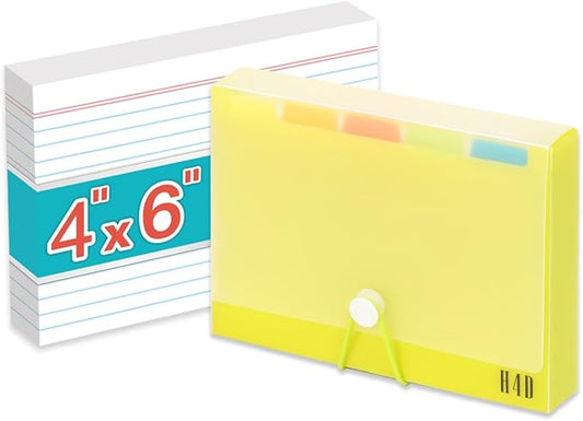 H4D 4x6 Index Card Case with 100 Heavyweight Ruled Index Cards and Dividers, Lime Green