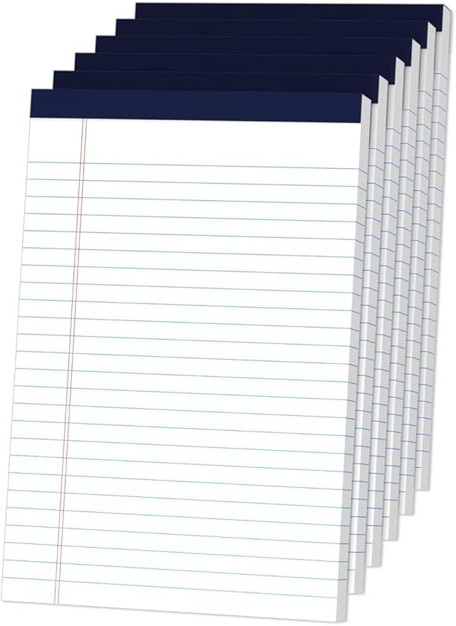 Legal Pads 5" x 8" College Ruled Small Legal Note Pads, 80gsm/21lb White Lined Paper, 30 Sheets per Notepad, 6 Pads per Pack, Perforated To Do List Writing Pads for Versatile Use