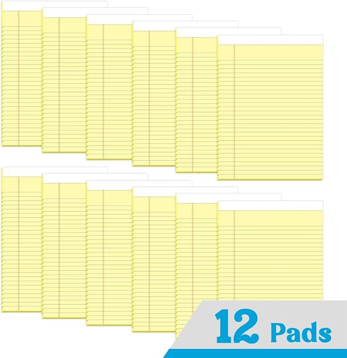KAISA Legal Pads 5x8 inch Small Writing Pads Narrow Ruled Notepads School Office Home Note Pads, Canary 50 Sheets 12 Pads, WT-SCY50C