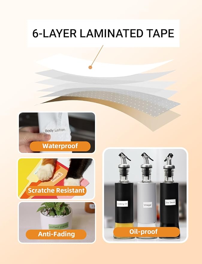 MakeID L1 E1 Q1 Label Maker Tape Refills, 3-Roll 9/12/16mm Continuous Consumables Thermal Laminated Office Labeling Tape Replacement