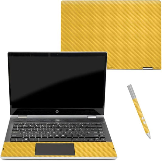 MightySkins Carbon Fiber Skin for HP Pavilion X360 14" (2018) - Solid Marigold | Protective, Durable Textured Carbon Fiber Finish | Easy to Apply, Remove, and Change Styles | Made in The USA
