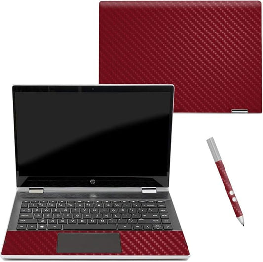 MightySkins Carbon Fiber Skin for HP Pavilion X360 14" (2018) - Solid Burgundy | Protective, Durable Textured Carbon Fiber Finish | Easy to Apply, Remove, and Change Styles | Made in The USA