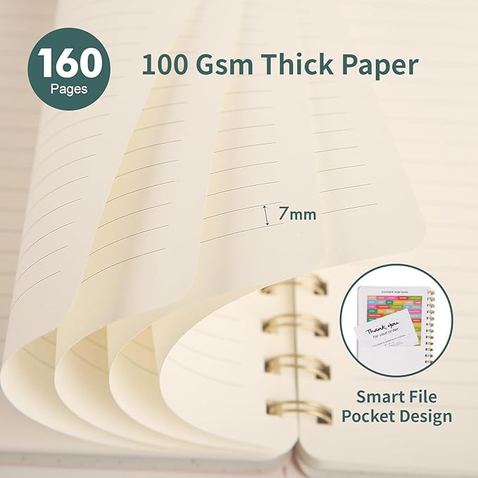 Spiral Notebook-6.10" x 8.19" College Ruled Journal with Inner Pockets and 192 Pages,PU Leather Cover Business Journal, Twin-Wire Binding Notebook Perfect for Office & Home School Supplies