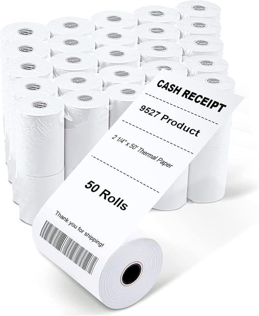9527 Product 2 1/4'' x 50' Thermal Receipt Paper, Paper Cash Register Roll POS thermal Paper, 50 Rolls Total