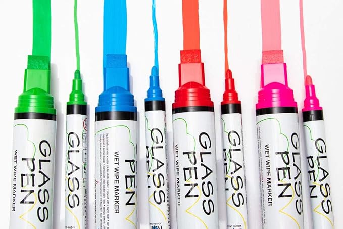 Glass Pen Window Marker: Liquid Chalk Markers for Glass, Car Marker or Mirror Pen with Washable Paint - Graduation Car Windows, Storefront Window, Wedding, Parade, Party & Holiday (Black, Fine Tip)