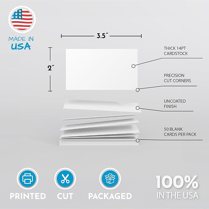 Home Advantage 3.5x5 Blank Index Cards - 50 Pack of Heavy Duty Bleed Proof Note Cards & Flashcards