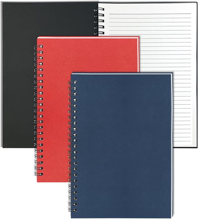 GINMLYDA 3Pack Small Spiral Notebook A5, 8.25x5.5” 120 Lined Pages Wide Ruled Spiral Journal Bulk Blank Kraft Cover Spiral Bound Notebook & Writing Pads for Home Office Meeting Work Note Taking