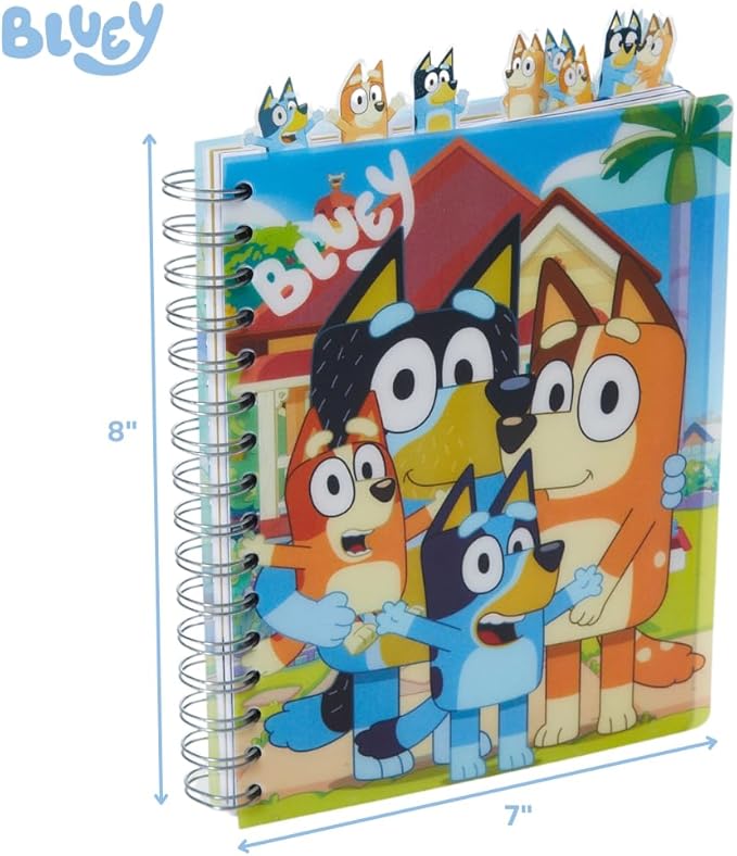 Innovative Designs Bluey Tab Journal Notebook, Spiral Bound, 144 Lined Pages, 8 x 7 inches, Blue