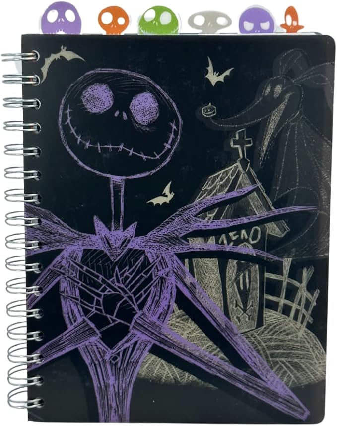 Innovative Designs Nightmare Before Christmas Tab Journal Notebook, Spiral Bound, 144 Lined Pages, 8 x 7 inches, Black