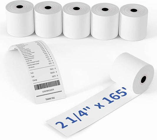 MPRT 5 Rolls 2 1/4" x 165' Thermal Paper, BPA Free Receipt Paper, Cash Register POS Receipt Paper