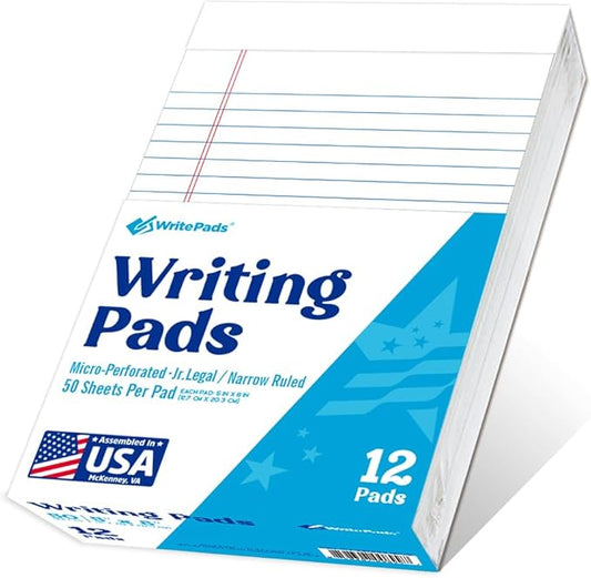 KAISA Small Legal Pad, 5"x8" Writing Pads, Narrow Ruled 5x8 Note Pads For School Office Home Notepads, White 50 Sheets 12 Pads WT-SWT