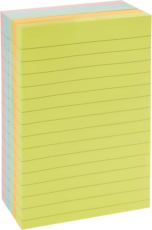 Amazon Basics Sticky Note Pads, Lined, 4x6, Rectangular, Assorted Colors, Pack of 5