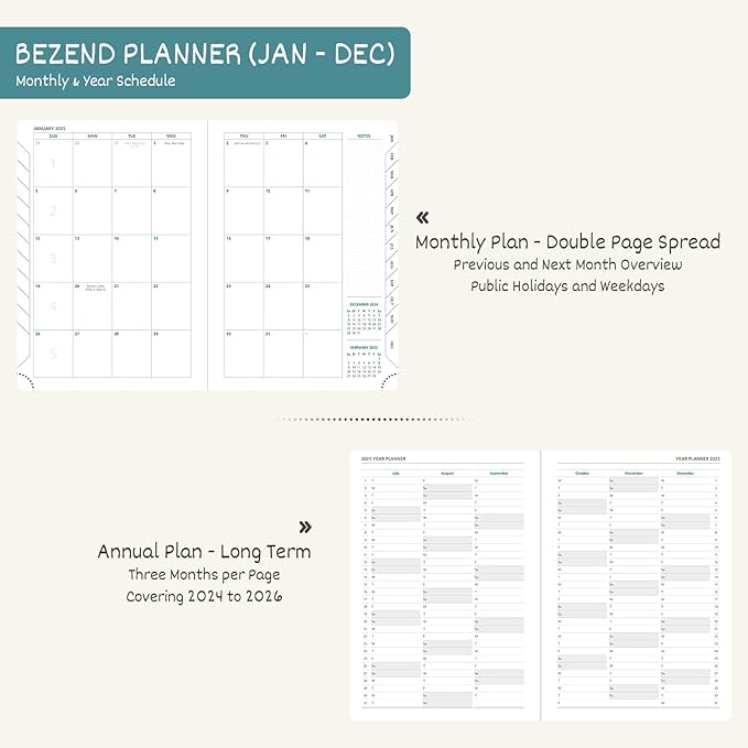 BEZEND 2025 Planner Daily Weekly & Monthly 5.8" x 8.5" (Jan - Dec 2025) Agenda 2025 Vertical Calendar Book with Hourly Schedule, Monthly Tabs, Pen Holder, Vegan Leather Hard Cover - Lavender