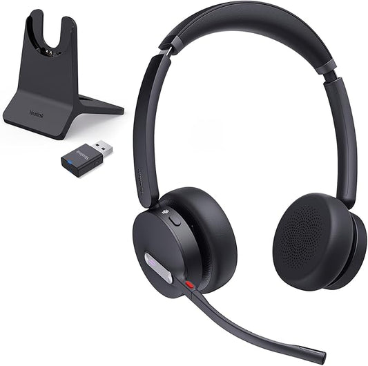 Yealink WH64 Hybrid with DECT Dongle & Charging Stand, 492ft Range, 32 Talk Time Bluetooth Headset for Teams, Zoom Skype UC Certified, Noise Cancelling Headset with 3X Mic, Work Headset for PC Phone