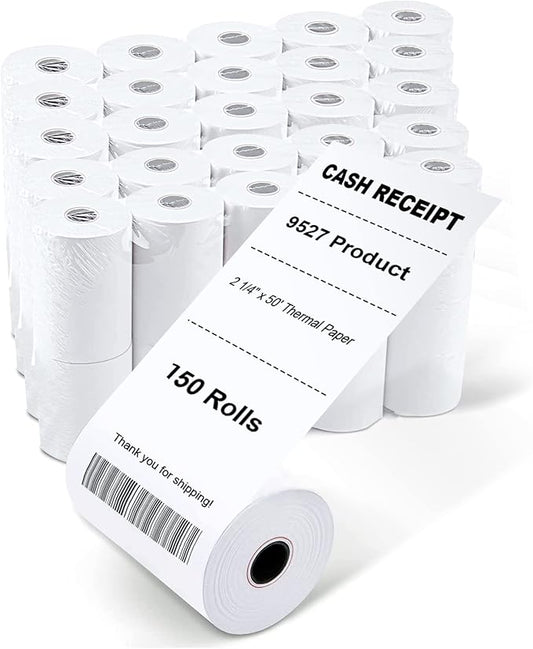 9527 Product 2 1/4'' x 50' Thermal Receipt Paper, Paper Cash Register Roll POS thermal Paper, 150 Rolls Total