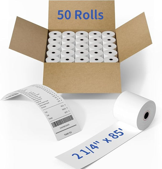 MPRT 50 Rolls 2 1/4" x 85' Thermal Paper, BPA Free Receipt Paper, 58mm Thermal Receipt Paper for Cash Register POS Printer Square Terminal Credit Card Machine