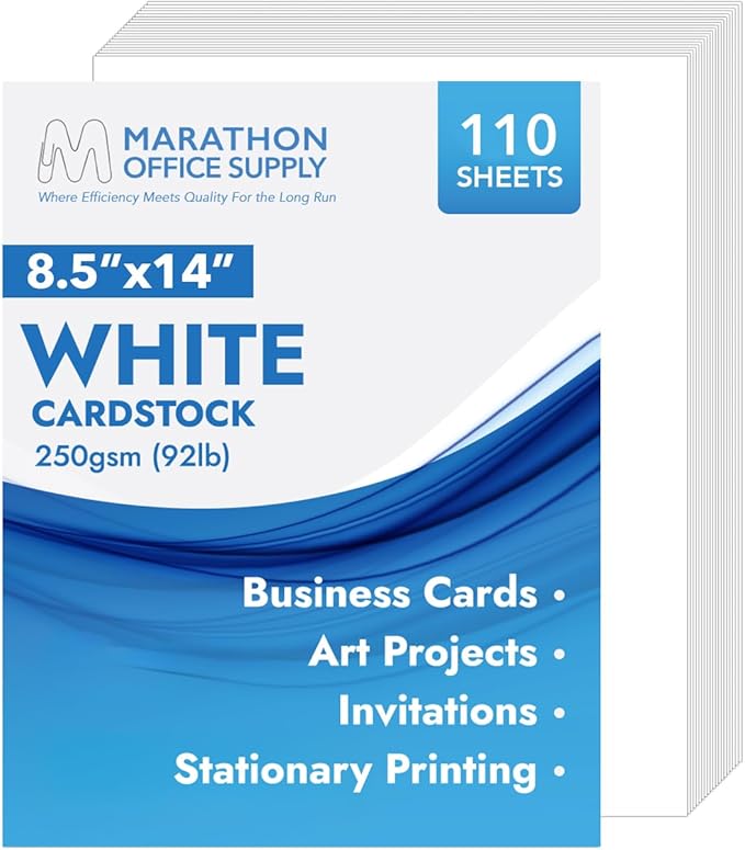 MOS Legal Cardstock Paper – 8.5” x 14”, 250 GSM, 110 Sheets – Heavyweight White for Certificates, Menus, Legal Documents & Crafts – Smooth Finish, Printer-Friendly