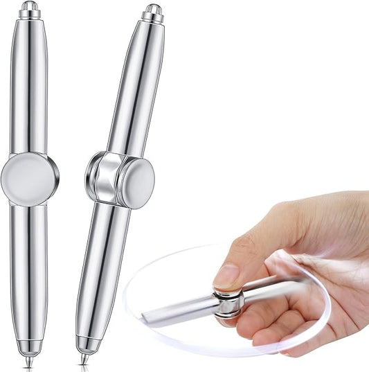Chinco 2 Pieces Fidget Spinning Pen with LED Light Multi Functional Help Thinking Ballpoint Gift Pen for Adults Students Teenage(White Gold)