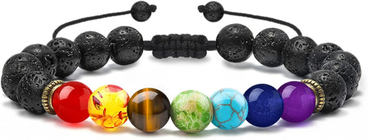 M MOOHAM Natural Stone Bracelets for Men - 8mm Tiger Eye | Matte Agate | Lava Rock Bracelets for Men Teen Boys Gifts Birthday Anniversary Christmas Gifts for Men Teens