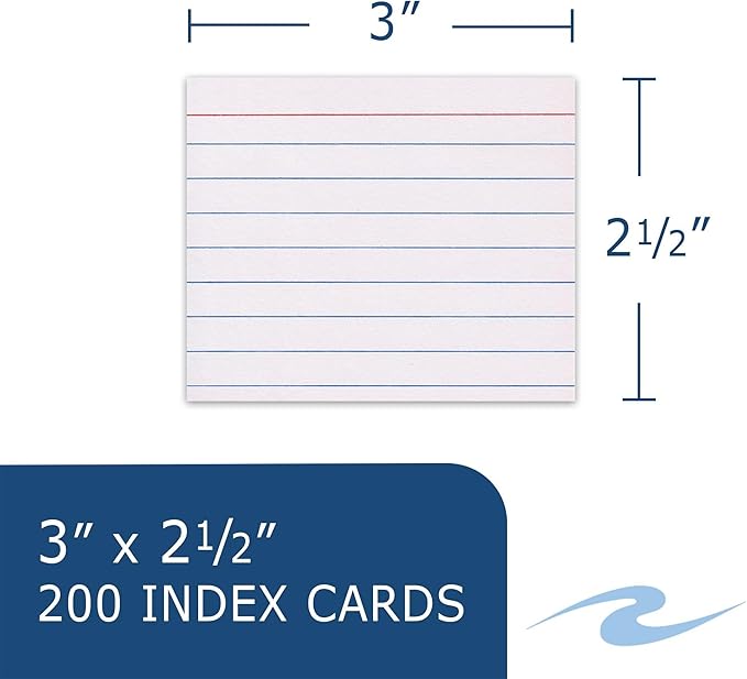 Roaring Spring Mini Index Cards 3"x2.5", 200 Count, 100# White Single Sided Ruled Paper, In Convent Tray Holder, Blank on Back (Pack of 1)