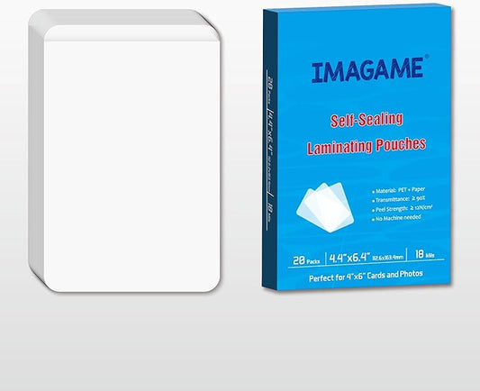 Self-Sealing Laminating Pouches, 4.4" x 6.4'', 18mil, 20 Pack, Easy-to-Use, No Machine Needed, Preserve Photos, Cards & More, Durable, Waterproof Seal, Ideal for Home, Office & School Use