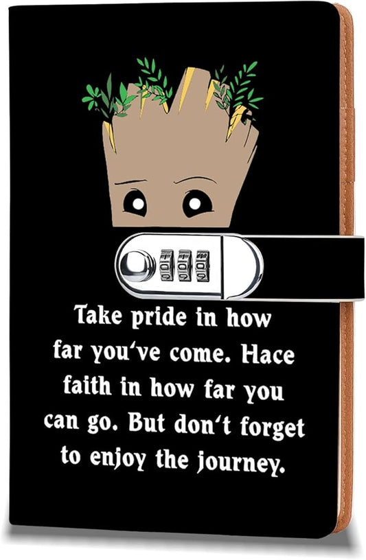 Funny Groot Gifts Leather Combination Lock Notebook Always Remember You’re Braver Than You Believe Leather Locked Journal Notebook Birthday Gifts for Daughter Son (take pride)